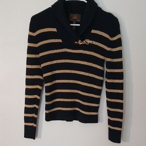 Ralph Lauren Black Label V-Neck Sweater in Black and Tan